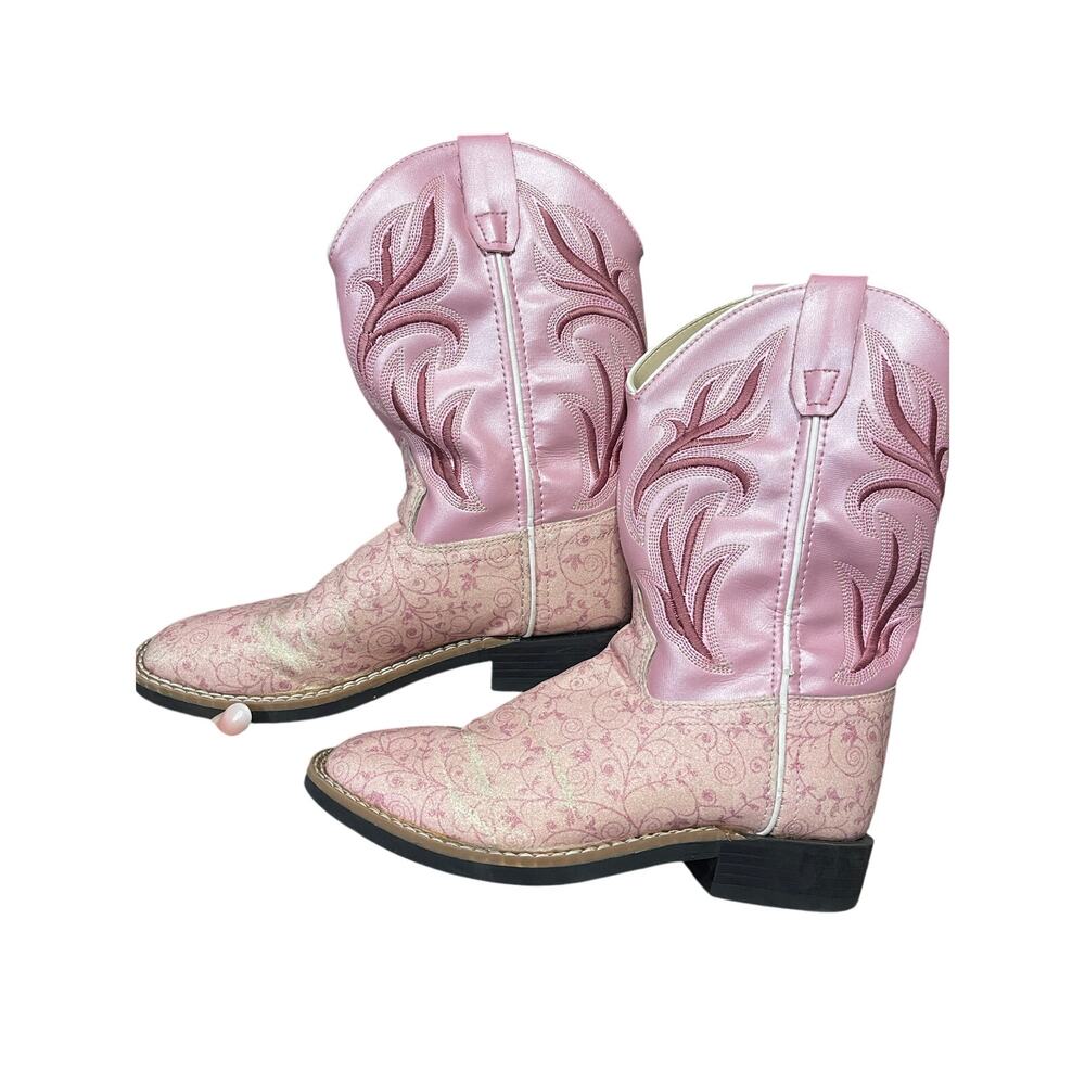 'Old West' Children's Western Broad Square Toe Cowboy Boot- Pink Print Size 3